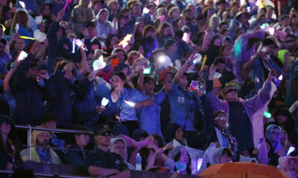 K-pop singers take the stage at a K-pop concert for the 2023 World Scout Jamboree held at Seoul World Cup Stadium in western Seoul on Friday. (Ministry of Culture, Sports and Tourism)