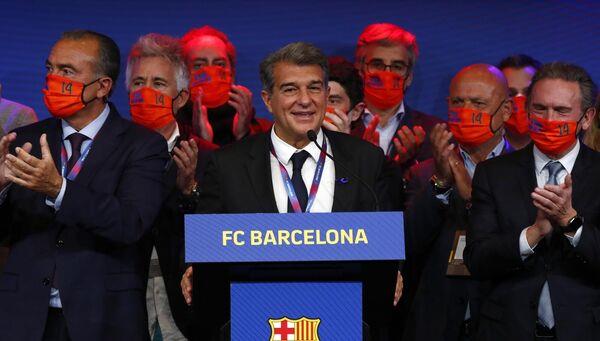 Joan Laporta after being reelected club President. Joan Laporta after being reelected club President.